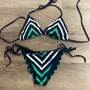 Vitamin A green and blue stripped bikini